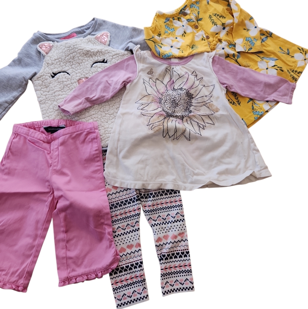 Girls Mixed Bundle Sz 12M VGUC Dress Heart Leggings Tops Ralph Lauren Burts Bees